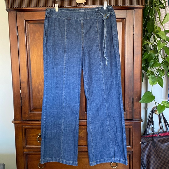 CK Calvin Klein Super Wide Leg Vintage Jeans side zip leg seams brass ring detai - Picture 1 of 13